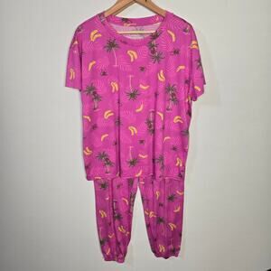 Joyspun Women's Short Sleeve Jungle Pajamas Set, Size 16-18